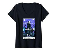 Womens Deadlifts Tarot Reaper Gothic Gym Workout Graphic V-Neck T-Shirt