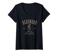Womens Deadwood South Dakota USA Skeleton Vintage Distressed Design V-Neck T-Shirt