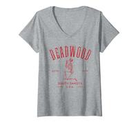 Womens Deadwood South Dakota USA Skeleton Vintage Distressed Design V-Neck T-Shirt
