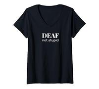 Womens Deaf, not stupid | funny Deaf V-Neck T-Shirt