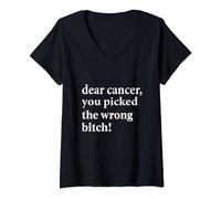Womens Dear Cancer You Picked The Wrong Bitch Cancer Warrior V-Neck T-Shirt