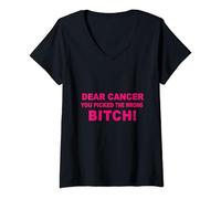 Womens Dear Cancer You Picked The Wrong Bitch Cancer Warrior V-Neck T-Shirt
