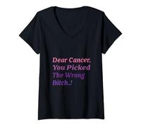 Womens Dear Cancer You Picked The Wrong Bitch Cancer Warrior V-Neck T-Shirt