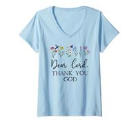 Womens Dear Lord Thank You God Quote Jesus Bible Verse Christian V-Neck T-Shirt