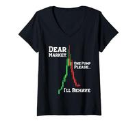 Women's Dear Market One Pump Please I’ll Behave Funny Trading Design V-Neck T-Shirt