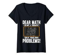 Women's Dear Math Im Not A Therapist Solve Problems Math Teacher V-Neck T-Shirt