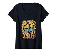 Womens Dear Parents Tag You’re It Leopard Print V-Neck T-Shirt