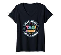 Women's Dear Parents Tag You're It Educator Squad Summer Vacation V-Neck T-Shirt