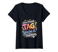 Women's Dear Parents Tag You're It Happy Summer Break for Educators V-Neck T-Shirt