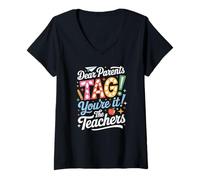 Women's Dear Parents Tag You're It Love Teachers Summer Break Fun V-Neck T-Shirt