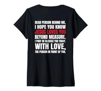 Womens Dear Person Behind me I Hope You Know Jesus Loves (Back) V-Neck T-Shirt