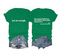 Womens Dear Person Behind Me Tops Mental Health Awareness Shirts Summer Light O-Neck Shirts Short Sleeve Cotton Loose Tshirts Spring Funny Printing Breathable Shirt Top Classic Work Tracksuit Tops