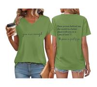 Womens Dear Person Behind Me Tops Mental Health Awareness Spring Summer V-Neck Shirts Cotton Pullover Loose Tshirts Printing Breathable Short Sleeve Shirt Top Light Classic Work Tracksuit Tops