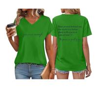 Womens Dear Person Behind Me Tops Mental Health Awareness Spring Summer V-Neck Shirts Cotton Pullover Loose Tshirts Printing Breathable Short Sleeve Shirt Top Light Classic Work Tracksuit Tops Green