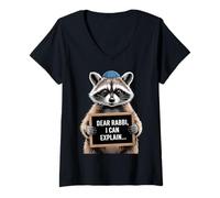 Womens Dear Rabbi I Can Explain Funny Christmas Hannuka Raccoon V-Neck T-Shirt
