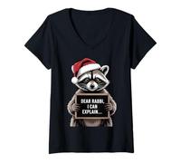 Womens Dear Rabbi I Can Explain Funny Christmas Hannuka Raccoon V-Neck T-Shirt