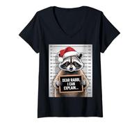 Womens Dear Rabbi I Can Explain Funny Christmas Hannuka Raccoon V-Neck T-Shirt