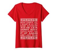 Womens Dear Santa All I Want is A Fat Bank Account and Skinny Body V-Neck T-Shirt