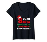 Womens Dear Santa Before I Explain Christmas V-Neck T-Shirt