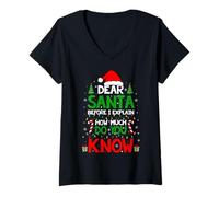 Womens Dear Santa Before I Explain How Much Do You Know Christmas V-Neck T-Shirt