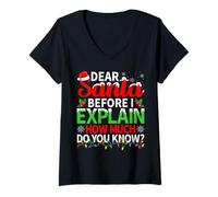 Womens Dear Santa Before I Explain How Much Do You Know Christmas V-Neck T-Shirt