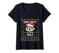 Womens Dear Santa Great Horned Owl Christmas Ugly Xmas Sweater V-Neck T-Shirt