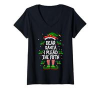 Womens Dear Santa, I Plead The Fifth Christmas Elf Pajama PJ V-Neck T-Shirt