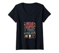 Womens Dear Santa I Tried Kind of - Funny Christmas Cookies V-Neck T-Shirt