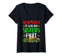 Womens Dear Santa It was My Sister's Fault Funny Christmas Family V-Neck T-Shirt
