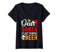 Womens Dear Santa Just Bring Beer Holiday Cheers V-Neck T-Shirt