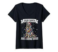 Womens Dear Santa Just Bring Dogs German Shepherd Christmas Pajama V-Neck T-Shirt