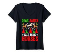 Womens Dear Santa Just Bring Horses Funny Christmas Horse Lovers V-Neck T-Shirt