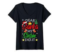 Womens Dear Santa My Sister Did It Christmas Funny Xmas Pajama V-Neck T-Shirt