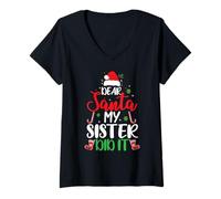 Womens Dear Santa My Sister Did It Christmas Matching Family V-Neck T-Shirt