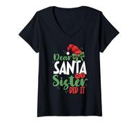 Womens Dear Santa My Sister Did It Funny Christmas V-Neck T-Shirt