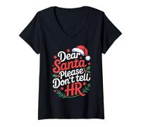 Womens Dear Santa Please Don't Tell HR Funny Workplace Holiday V-Neck T-Shirt