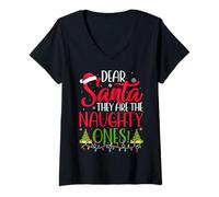 Womens Dear Santa They are The Naughty Ones Christmas Pajamas V-Neck T-Shirt