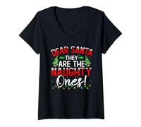 Womens Dear Santa They are The Naughty Ones Funny Christmas V-Neck T-Shirt