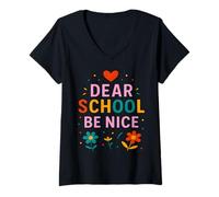 Womens Dear School Be Nice Teacher 1st Grade Pencil Back To School V-Neck T-Shirt