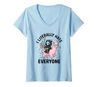 Womens Death Before Decaf Grim Reaper Llama Coffee V-Neck T-Shirt