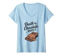 Womens Death by Chocolate Worth It Funny Halloween V-Neck T-Shirt