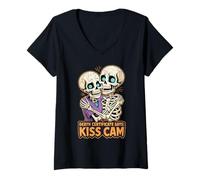 Womens Death Certificate says kiss cam Hugging Skeleton Couple V-Neck T-Shirt