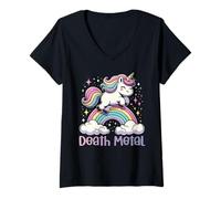 Womens Death Metal Unicorn Rainbow Heavy Metal Rock Music V-Neck T-Shirt