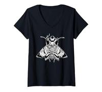 Women's Deaths Head Moth Demon Devil Moon V-Neck T-Shirt, Black, Medium