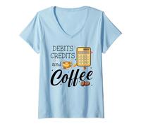 Women's Debits Credits & Coffee Cup Funny Accountant It's Tax Season V-Neck T-Shirt