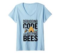 Women's Debugging Code and Keeping Bees Programmer Beekeeper V-Neck T-Shirt