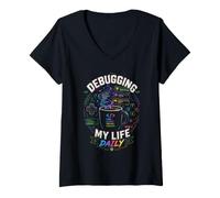 Women's Debugging My Life Daily Gamer Coffee Mug Design V-Neck T-Shirt