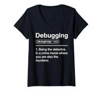 Women's Debugging Programmer Humor Coding Definition Silhouette V-Neck T-Shirt