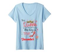 Womens December 1958 Birthday This Queen was Born in December 1958 V-Neck T-Shirt
