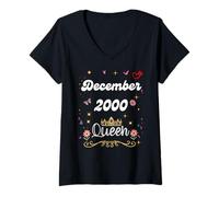 Womens December 2000 Queen Since December 2000 Birthday Girl Women V-Neck T-Shirt